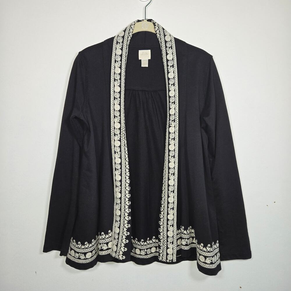 Lucky Brand Black Embroidered Open Front Wrap Cardigan. Size XS.